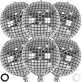 Metallic Disco Ball Balloons, 22 Inch Large Silver Balloon for 70s Disco Themed Party, Inflatable Foil Mylar Round Sparke Balloons for Birthday Music Bachelorette Party Decorations