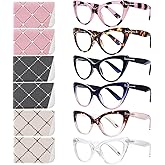 BONCAMOR 6 Pack Fashion Cat Eye Reading Glasses for Women Blue Light Blocking Oversized Spring Hinges Computer Readers