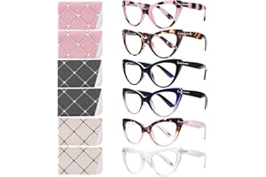 BONCAMOR 6 Pack Fashion Cat Eye Reading Glasses for Women Blue Light Blocking Oversized Spring Hinges Computer Readers