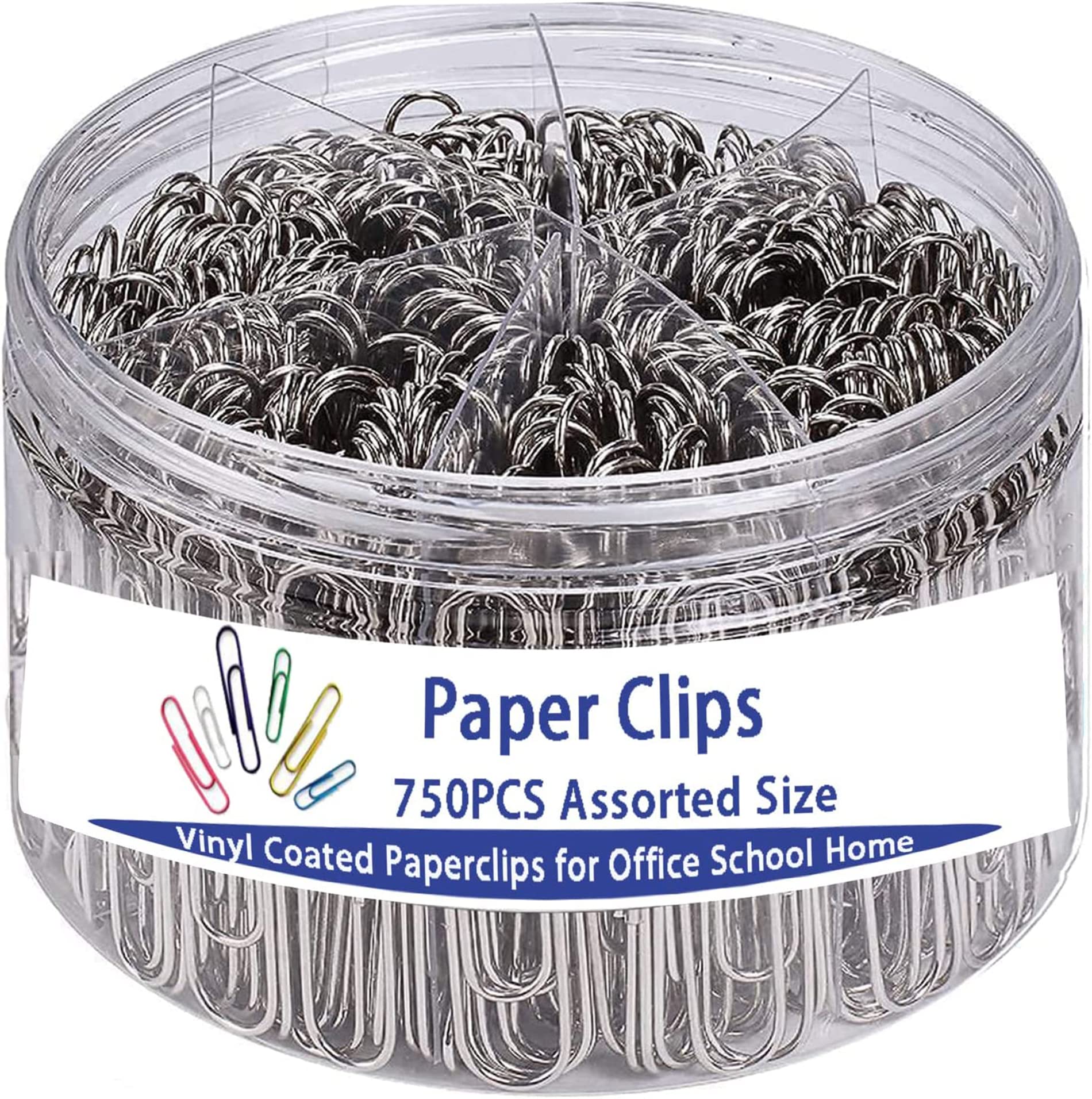 750pcs Paper Clips 50mmx100+33mmx200+28mmx450 Mixed Color (Sliver Color, 750pcs)