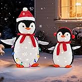DUMOS 2-Piece Lighted Penguin Family Outdoor Christmas Decoration, Pop up Holiday Decor with 150 LED Lights for Yard, Garden, Storefront, White Red