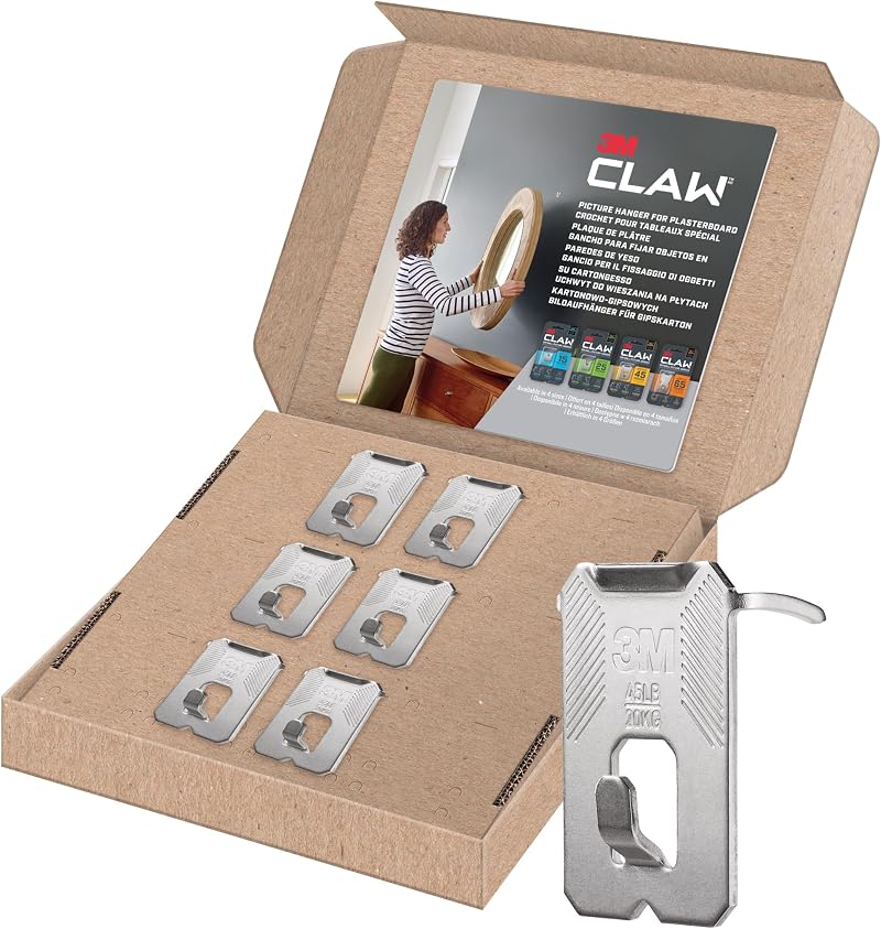 3M CLAW Plasterboard Picture Hanger 6 Hooks Holds 20 kg No Tools Needed