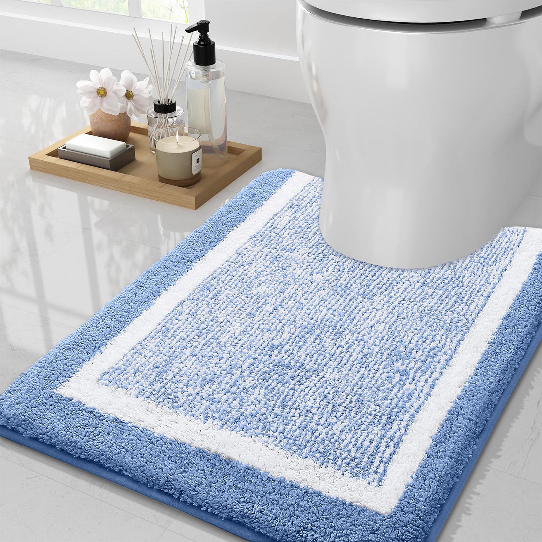 smiry Microfiber Non-Slip Bath Mats for Bathroom, Extra Soft Absorbent Bathroom Mats Rugs, Machine Washable Quick Dry Floor Mats, 50 x 60 cm, Blue