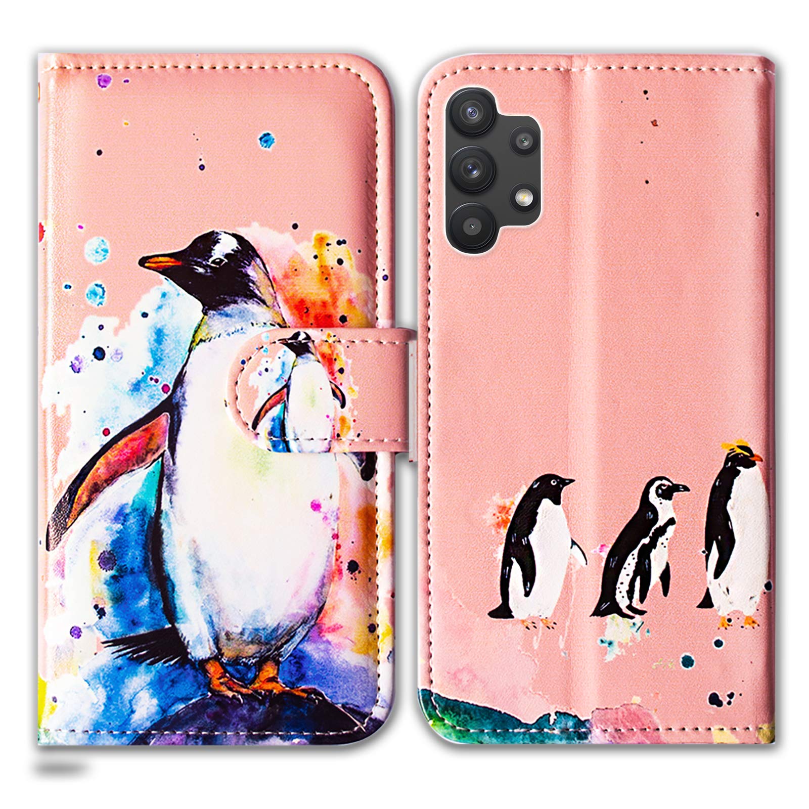 Bcov Galaxy A32 5G Case, Penguin Drawing Leather Flip Phone Case Wallet Cover with Card Slot Holder Kickstand For Samsung Galaxy A32 5G 2021 — image 1