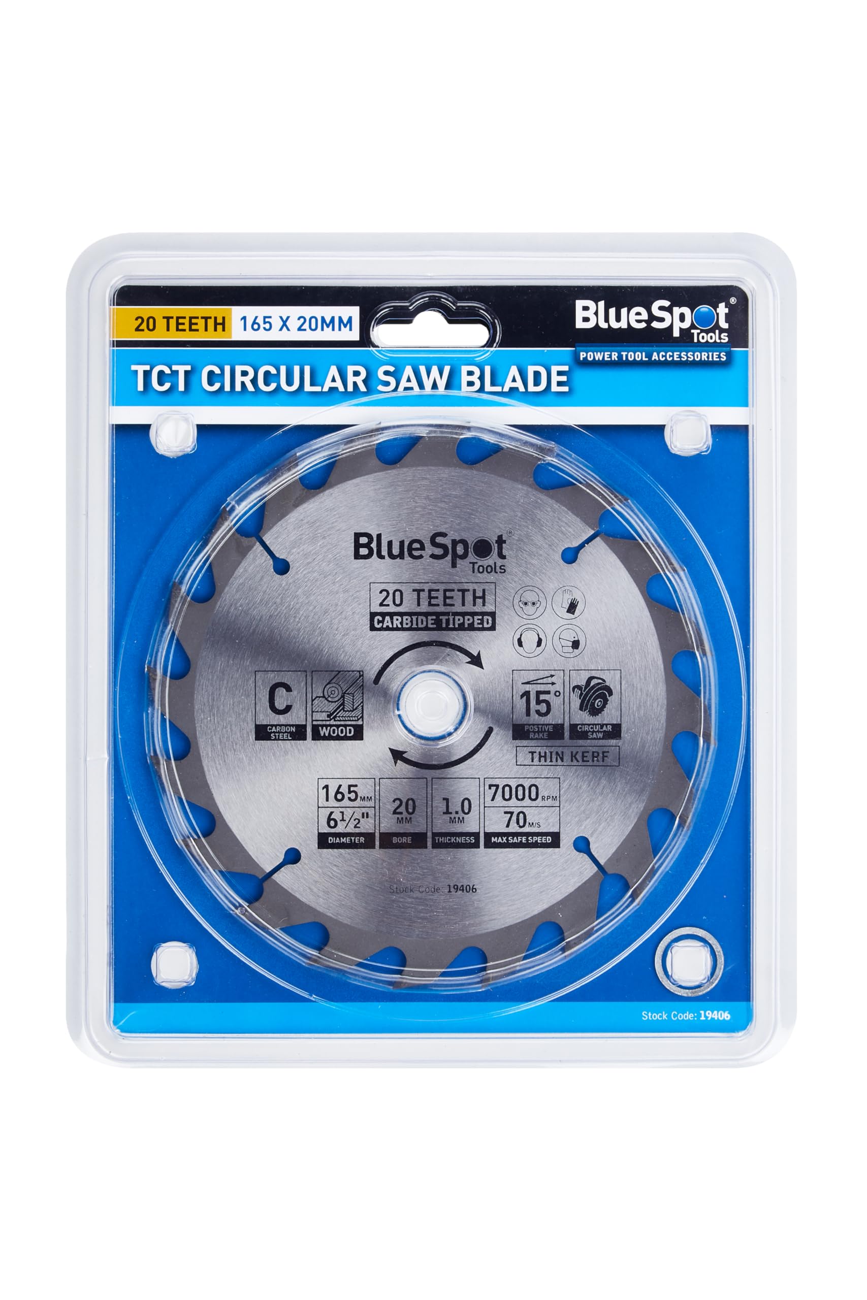 Blue Spot Tools 19406 165MM X 20MM TCT Circular Saw Blade (20 Teeth)