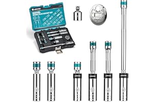LIBRATON 8PCS 3/8"Dr. Magnetic Spark Plug Socket Set, Include Gapper & Extension Bar, Swivel Head Thin Wall (5/8" 9/16" 14mm 16mm), 6&12 Point for Truck Motorcycle Auto Repair, w/4",6",10", CR-V