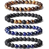 Sahoottie Mens Beaded Bracelets, 8MM Beaded Bracelets for Men, Natural Tiger Eye Bead Bracelet, Stretch Elastic Beads Bracelets for Men