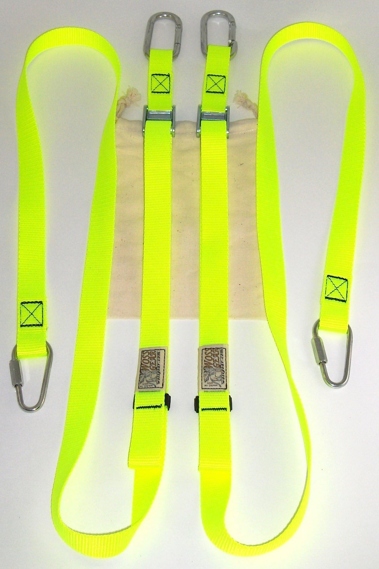 WOSS Gear Neon Yellow Swing Strap pair for Door Anchor, 8ft Ceiling Anchor or Outdoor Play Structure, Made in USA