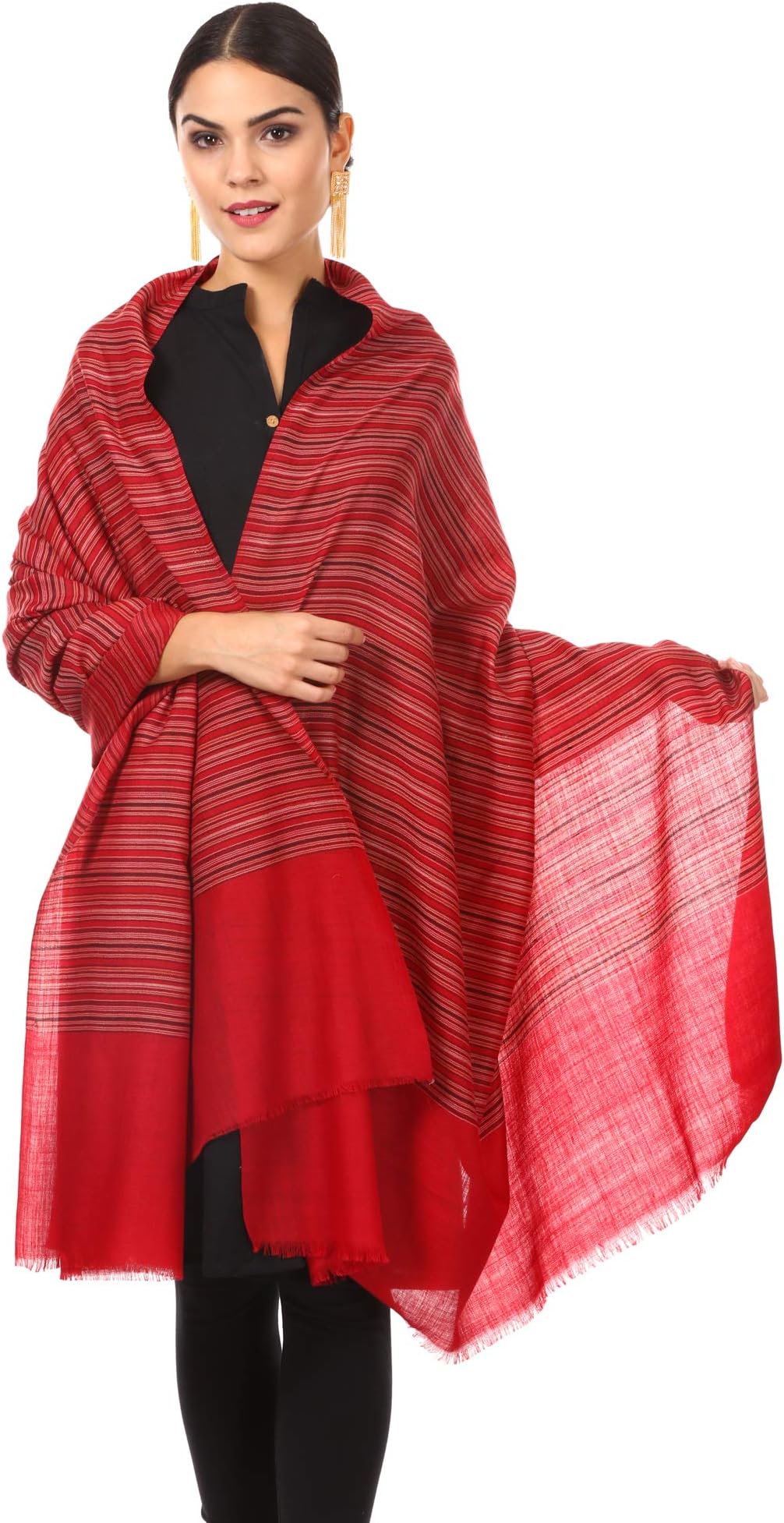 Pashtush Women's Fine Luxury Wool Striped Shawl, Blended Luxury, Australian Merino Wool, Soft and Warm