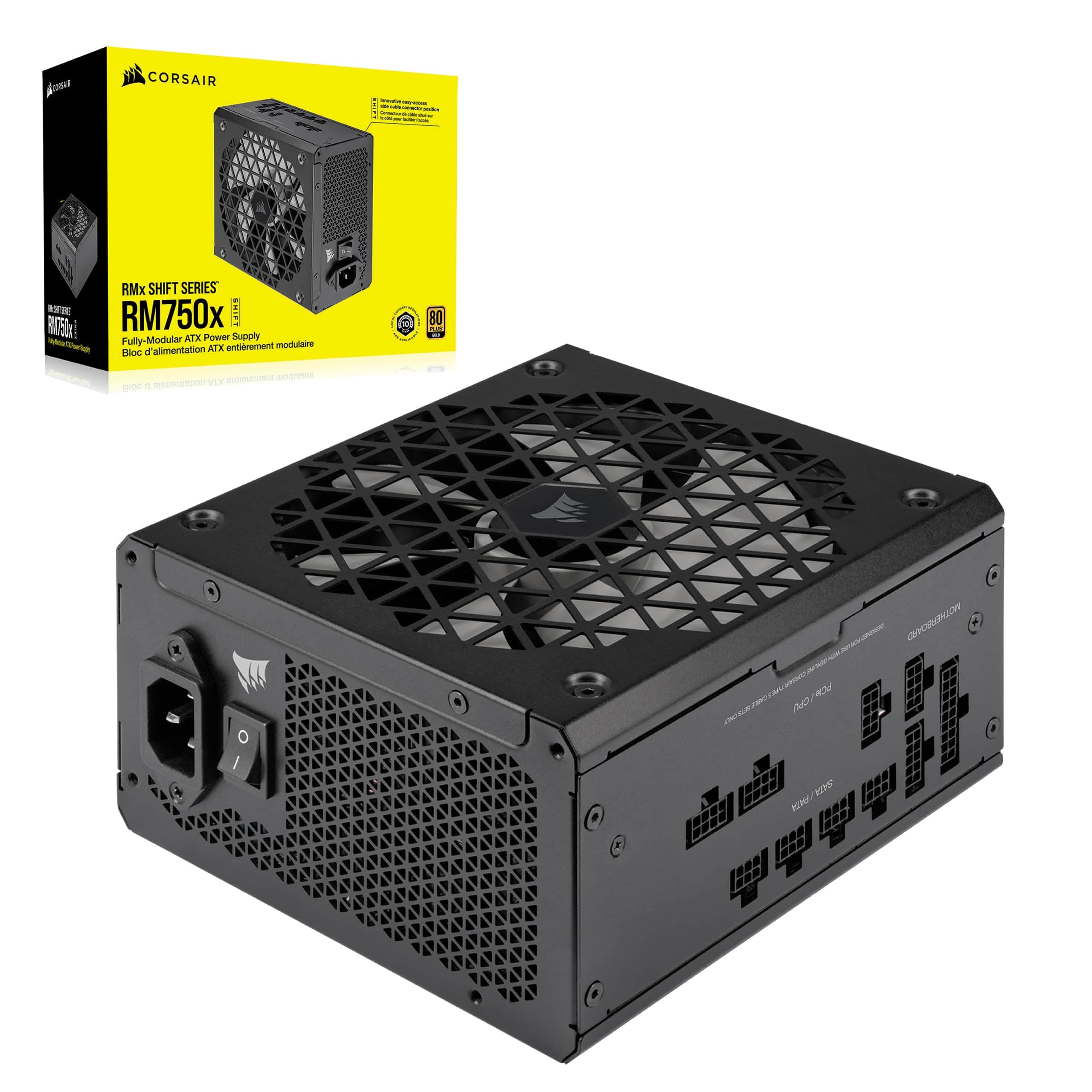 Corsair Rm750X Shift Fully Modular Atx Power Supply - 80 Plus Gold - Atx 3.1 - Pcie 5.1 - Zero Rpm - Modular Side Interface - Black