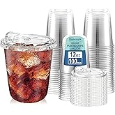 Homestockplus 100 Pack 12 oz BPA-Free Clear Plastic Cups with Sip Lids - Leak-Proof Round Bottom Disposable Iced Coffee Cups for Kids, To-Go Drinks, Smoothies, Juice & Small Portion Cold Beverages