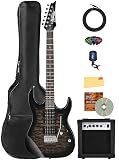 Ibanez GRX70QA RG Gio Electric Guitar - Transparent Black Sunburst Bundle with Amp, Gig Bag, Tuner, Instrument Cable, Picks, Austin Bazaar Instructional DVD, and Polishing Cloth