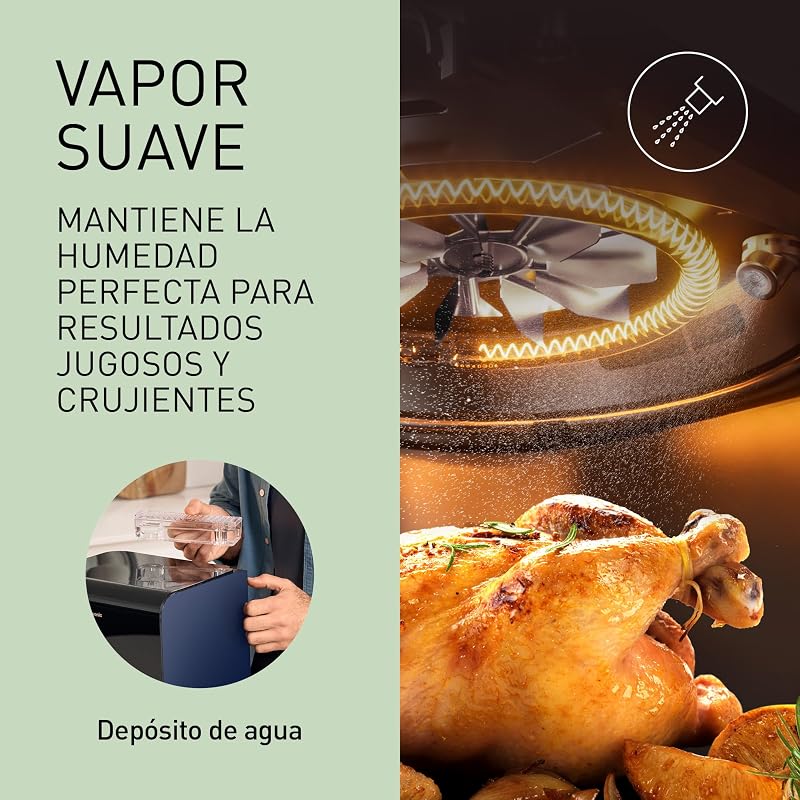 NF-CC600AXE Freidora De Aire con Ventana, 6 L, 80-200°C, Temporizador Digital y LCD, Vapor Suave, 11 Preajustes, Fácil De Limpiar, Mango Negro/Azul Oscuro y Dorada Rosado