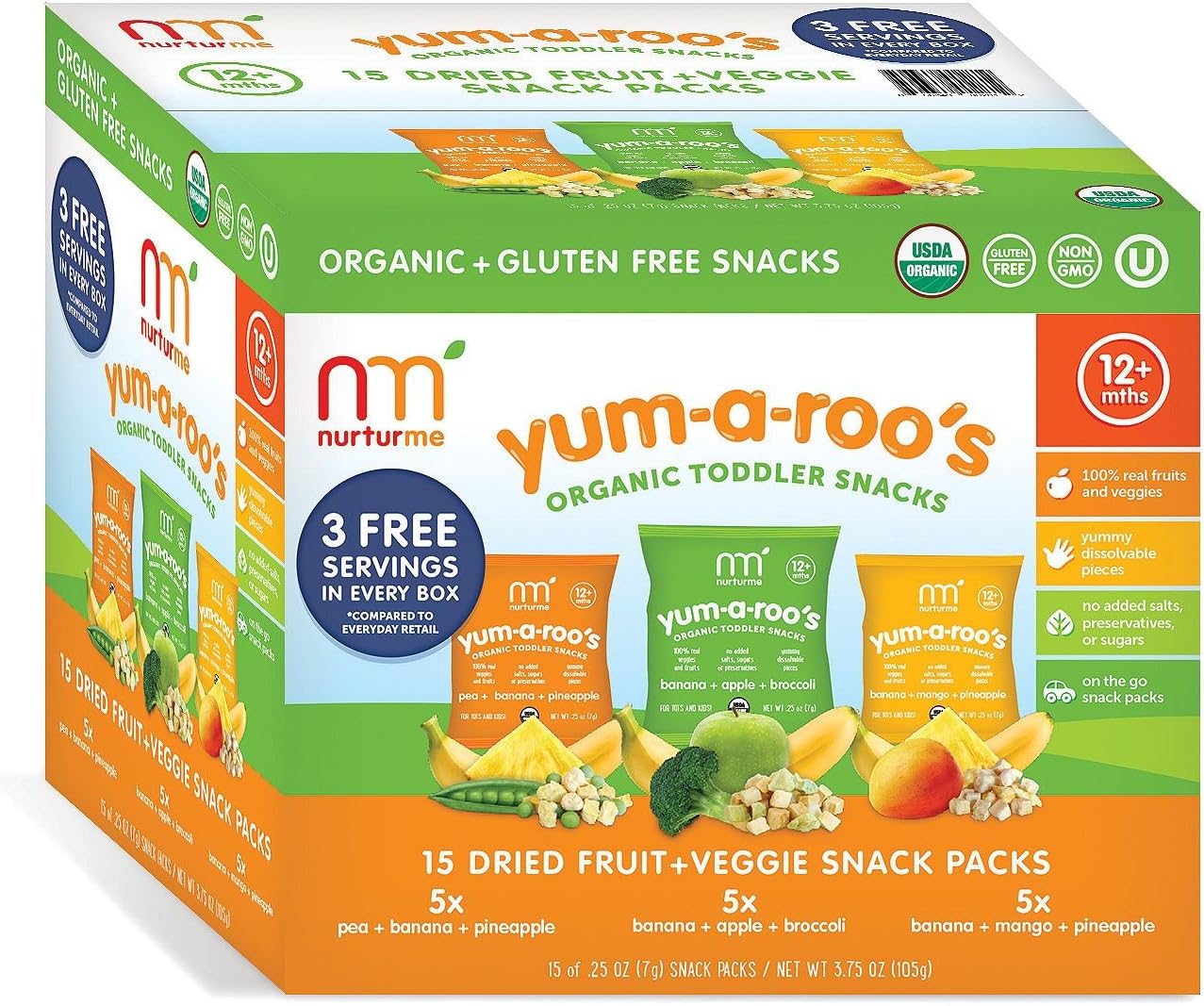 NurturMe Yum-A-Roo's Organic Toddler Snacks (0.25 oz.,15 ct.) (pack of 2)