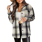 ZOLUCKY Womens Shackets Jacket Plus Size Long Sleeve Button Down Shirts Blouses Tops