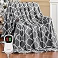 Homemate Heated Blanket Electric Throw - 50“x60“ Heating Blanket with 10 Fast Heat Levels 8 Hours Auto Off Soft Cozy Flannel Over-Heated Protection ETL Certification Keep Warming in Home