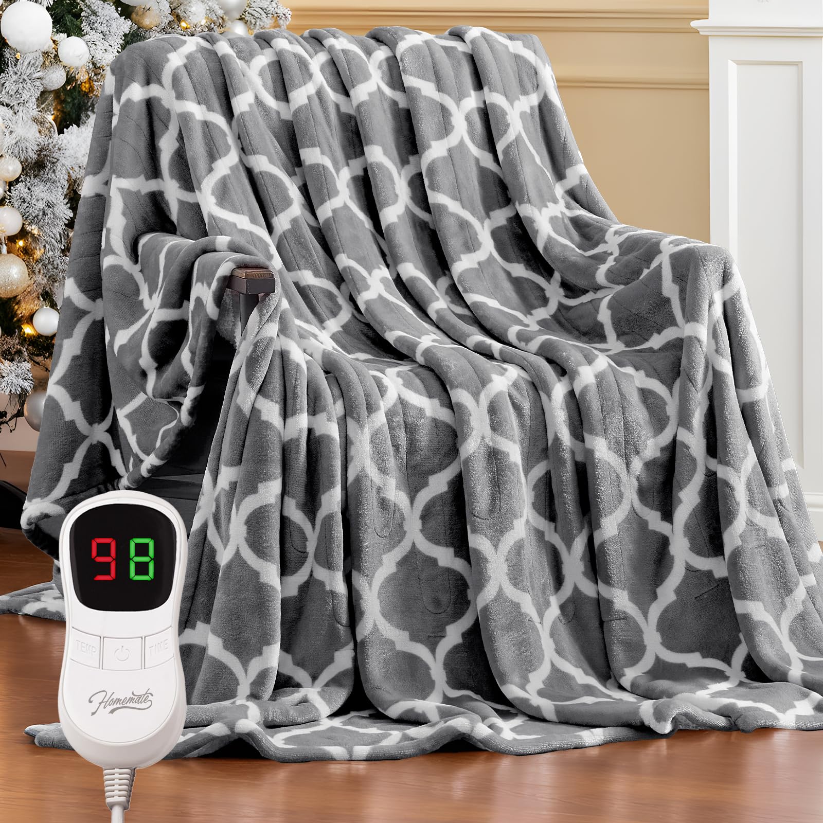 Photo 1 of Homemate Heated Blanket Electric Throw - 50“x60“ Heating Blanket with 10 Fast Heat Levels 8 Hours Auto Off Soft Cozy Flannel Over-Heated Protection ETL Certification Keep Warming in Home