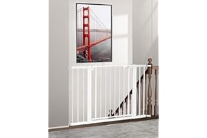 Newnice 29.7"-46" Wide Safety Baby Gate for Stairs, Auto Close Pressure Mounted Pet Gate,Easy Walk Thru Dog Gate, Extra Wide Kids Gate for House,Kitchen,Doorway,Hallway, White