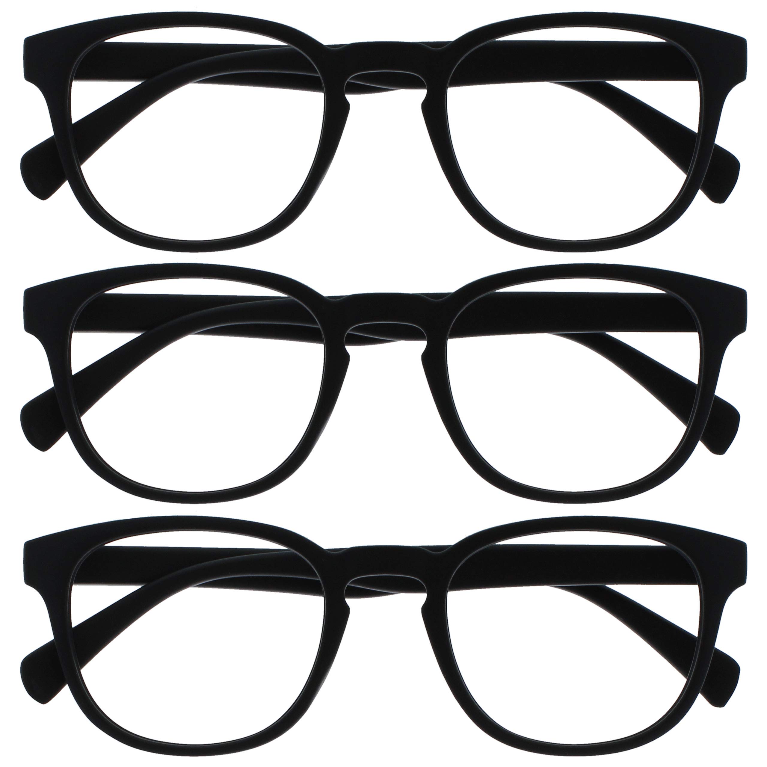 Opulize Pop 3 Pack Black Distance Glasses Short Sighted Retro Round Mens Womens Spring Hinges M2-1-2.00
