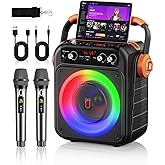 Karaoke Machine with 2 Wireless Microphones: HWWR Portable Karaoke Bluetooth 5.3 Light Speaker, PA System Home Party with Subwoofer, Disco Lights, Supports TV/REC/FM/AUX/USB/TF for Gifts Adult Kids