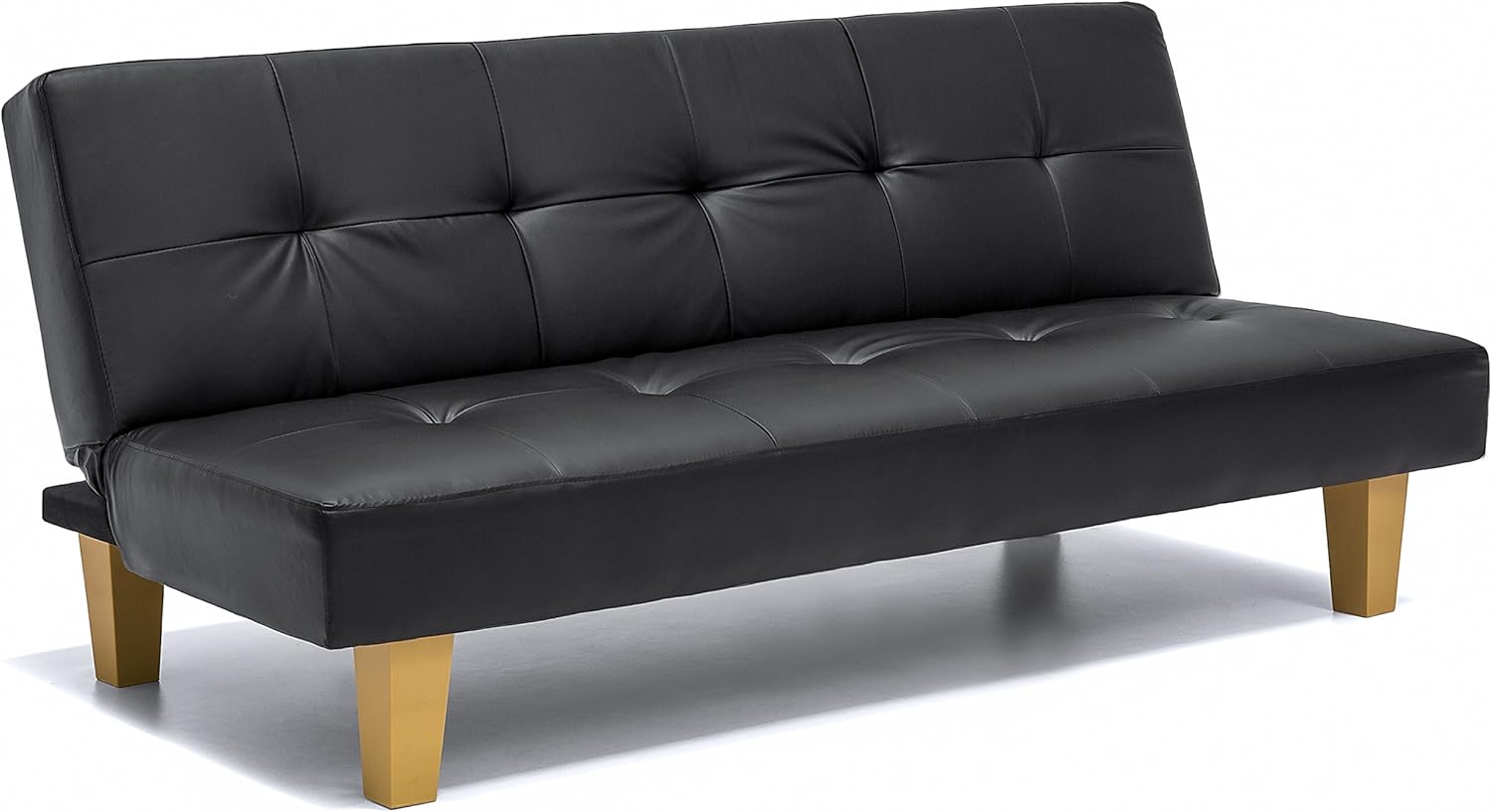 Black PU Leather Convertible Futon Sofa Bed, Tufted Futon