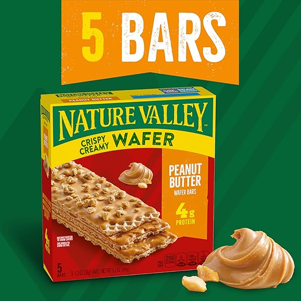 NATURE VALLEY CRISPY CREAMY WAFER BARS, PEANUT BUTTER, 4G PROTEIN, 5 BARS, 6.5 OZ (PACK OF 6)