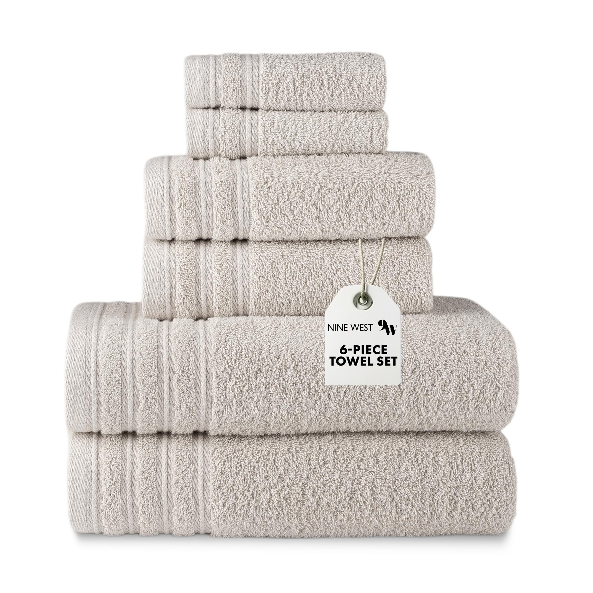 Photo 1 of Nine West Luxury Towels Set of 6-100% Cotton Terry Cloth, Absorbent & Comfy, Includes 2 Bath Towels, 2 Hand Towels & 2 Washcloths | (Silver Gray), NWSC-6PC