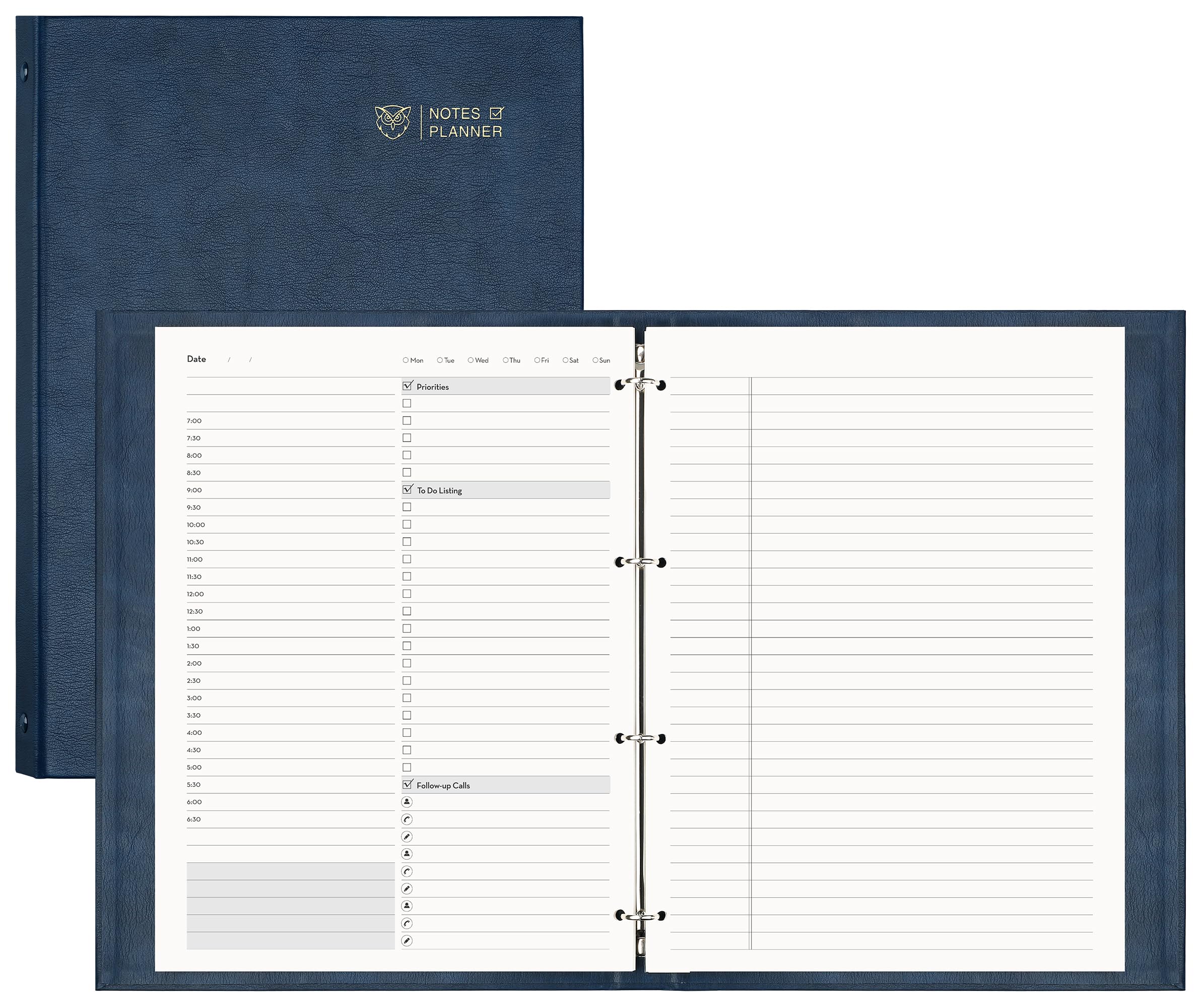EMSHOI A4 Notebook Undated Daily Planner - 21.6 x 28 cm To Do List Notebook, 240 Refillable Pages, 100 GSM Thick Paper, Hardcover Leather Binder with Yearly Schedule, Habit Tracker - Blue — image 1