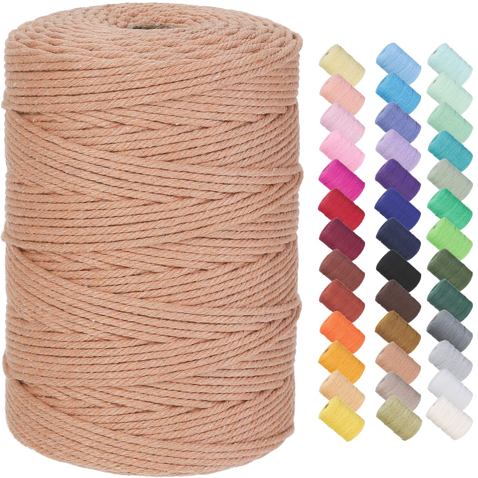 GOHOF Premium Cotton Macrame Rope, 3mm x 300m, 4 Strand Twisted, Salmon — image 1