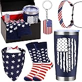 Yoiemivy 6 Pcs New US Citizenship Gifts American Flag Gifts Tumbler Set with American Flag Sock Bandana Bracelet Keychain Patriotic Citizen Gifts Box Basket for Foreigners Veterans