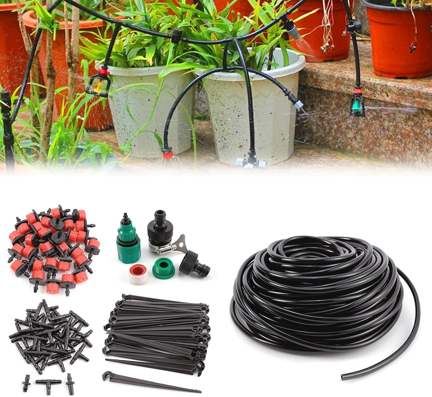 SurePromise 25M Micro Flow Drip Watering Irrigation Kit System Self ...
