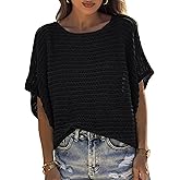 UNCLECAT Women's Crochet Tops Short Sleeve Sweater 2026 Fashion Hollow Out Scoop Neck Pullover Knit Tops Beach Coverup
