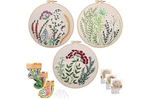 KAMEUN Cross Stitch Starter for Beginners with Stamped Patterns, Embroidery Kits for Adults with Hoops and Color Threads, Needlepoint Funny Hobby| DIY Crafts for Women - 3 Packs