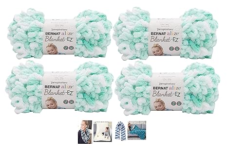 Bernat Alize Ez Blanket Yarn Bundle 100 Polyester 4 Pack White Mint Plus 4 Patterns