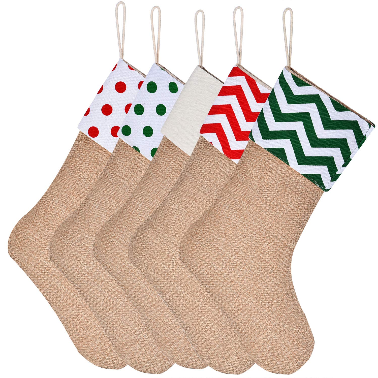 Sunshane Burlap Christmas Stockings Xmas Fireplace Hanging Stockings Decoration Stockings for Christmas Decoration DIY Craft (Color Set 10, 5)