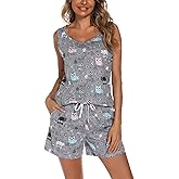 ENJOYNIGHT Women's Pajamas Set Sleeveless Tee and Shorts Sleepwear Tank Top Pjs Set With Pockets