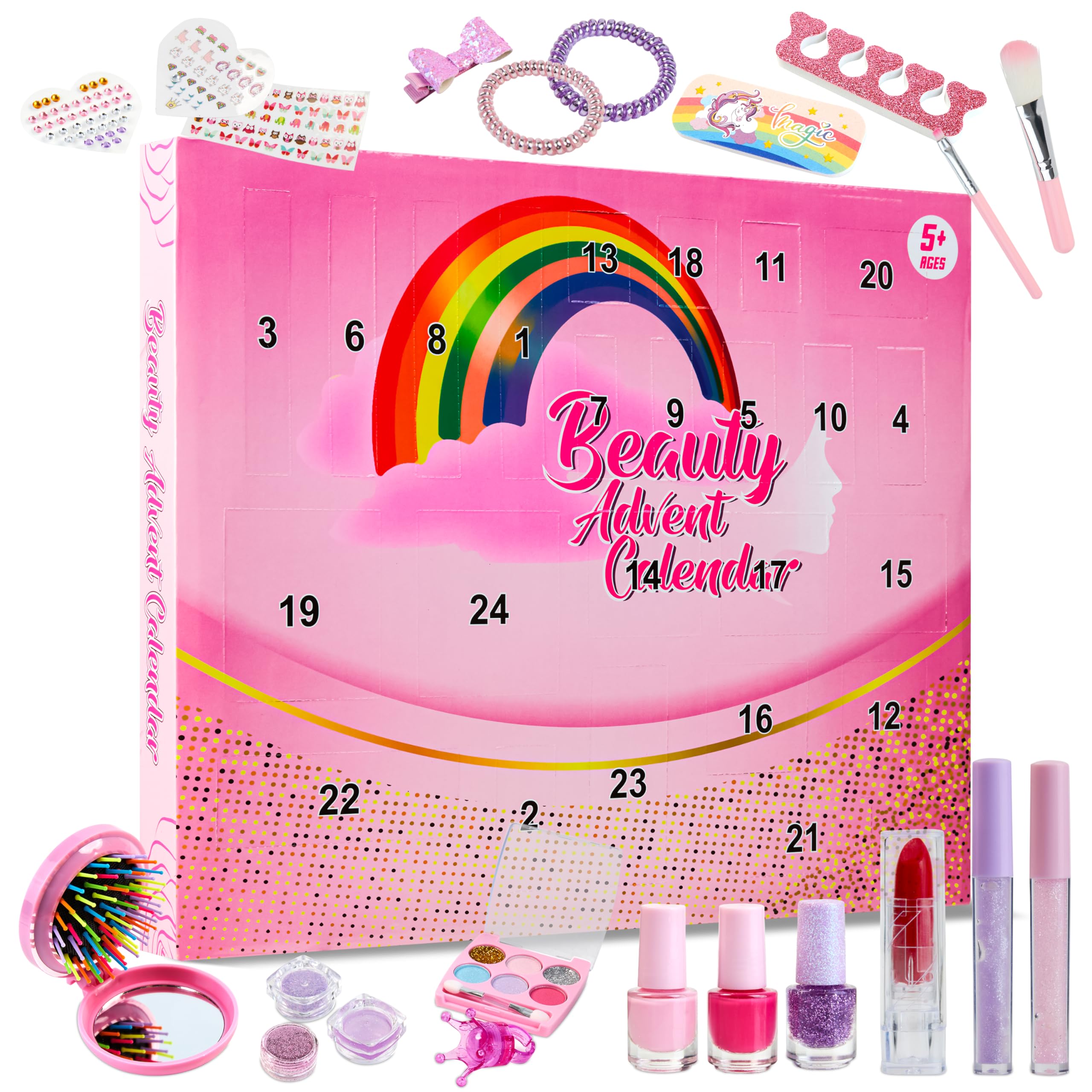 KreativeKraft Beauty Advent Calendar 2025 Girls Pampering Christmas Countdown Calendar Peel Off Nail Polish Makeup Nail Stickers Gifts for Girls (Beauty)