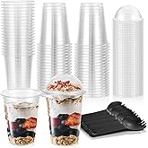 50 Sets Yogurt Parfait Cups with Dome Lids and Sporks, 12oz Plastic Clear Dessert Cups, Disposable Leak-Proof Stackable To Go