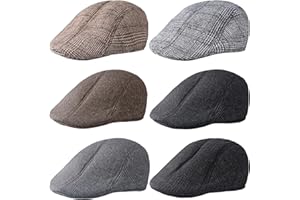 Newcotte 6 Pieces Newsboy Cap for Men Classic Herringbone Tweed Flat Cap Irish Beret Hat for Cabbie Driving Hunting