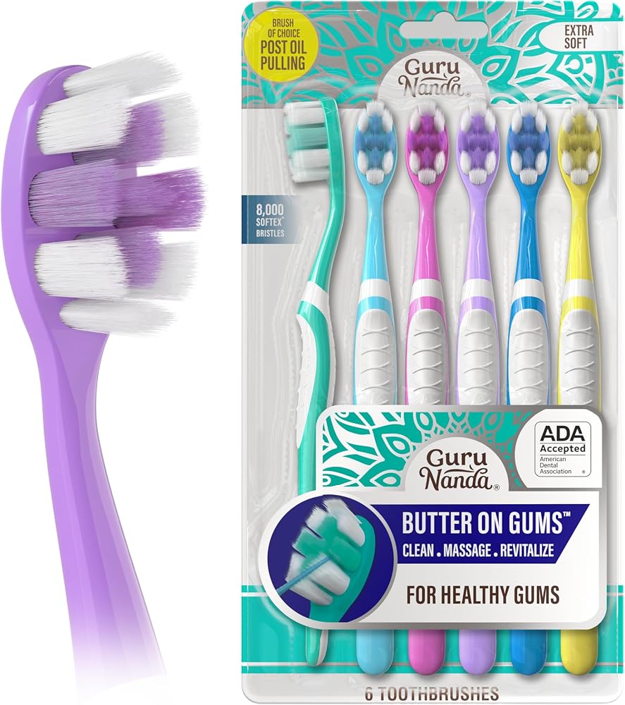 GuruNanda Butter On Gums Toothbrush, ADA Accepted Manual Toothbrushes with 8000+ Ultra Soft Softex Bristles for Sensitive & R