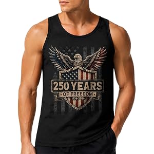 GritSon 250 Years of Freedom Shirt, 250 Anniversary USA Tank Top Men | Men's sleeveless tank top featuring a patriotic 250 ye