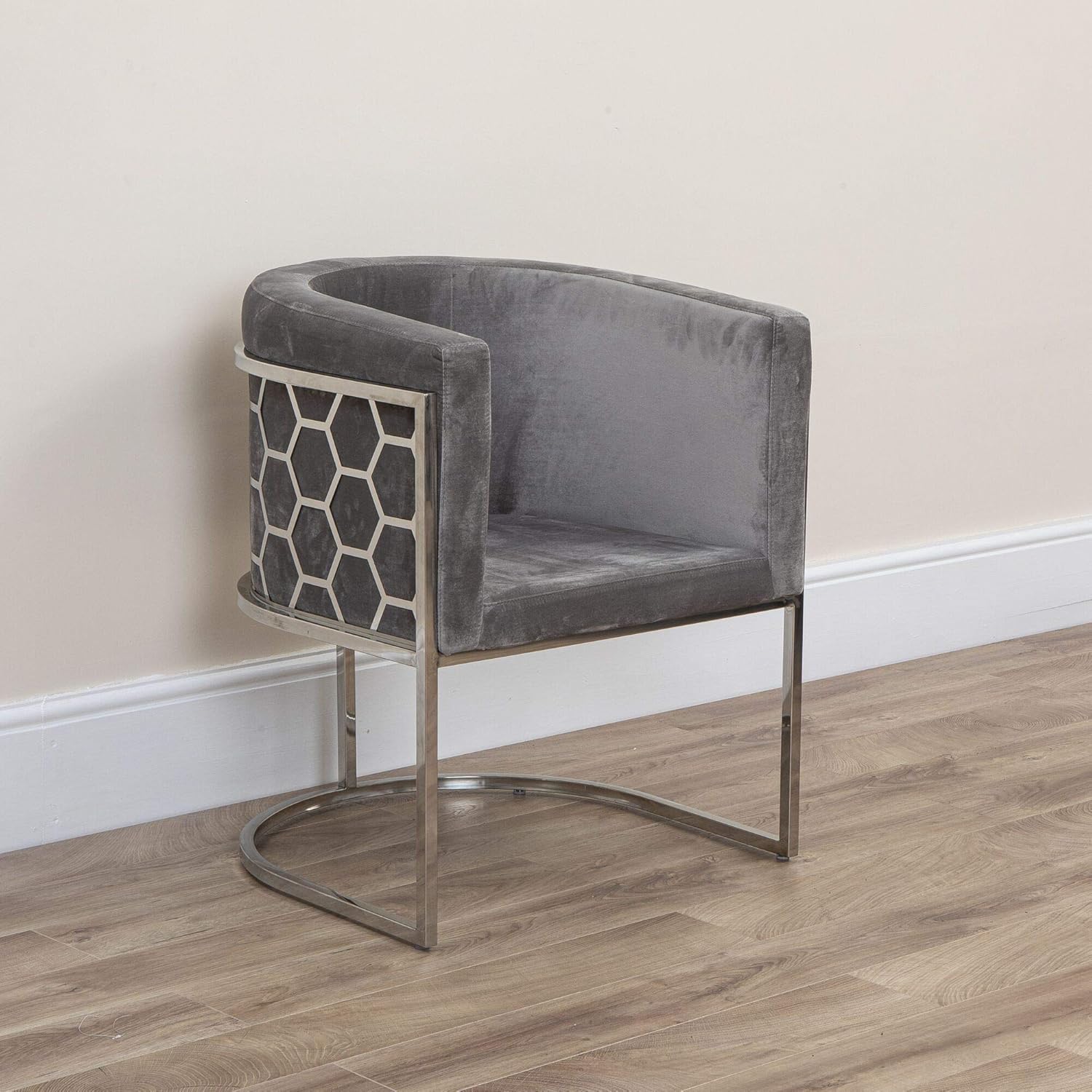 Abreo Occasional Tub Arm Chair Soft Velvet Blush Pink Grey Chrome Silver Frame Soft Grey Velvet Amazon Co Uk Kitchen Home