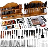 BUTUZE Leather Tools, Leather Crafting Kit with Leather Tool Rack | Leather Working Tools Kit for Adults, Carving, Stamping, Engraving, Sewing, Cutting, Punching and Diy Crafts