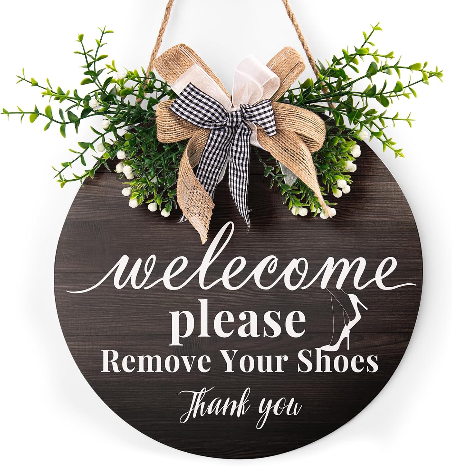 Plaques & Wall Art - Welcome Please Remove Your Shoes Off Front Door Sign 12x12 Inch Welcome Rustic Round Wood Sign for House Decorative No Shoes Door Wall Hanger Shoes Off Sign for Home Porch Yard Garden