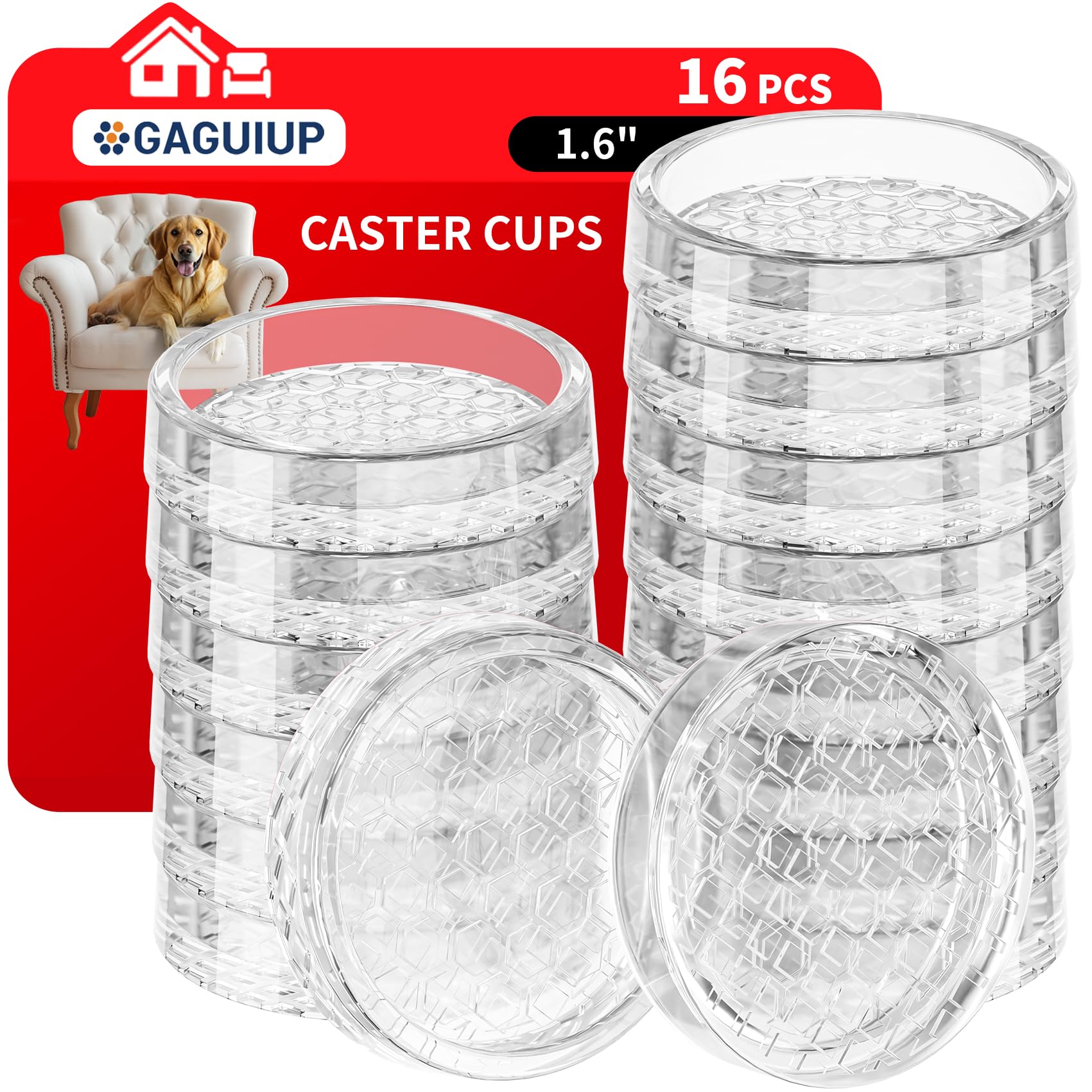 Photo 1 of 1.6"x1.6" Round Rubber Furniture Caster Cups, 16 PCS Chair Coasters for Carpet - Clear Non Slip Furniture Pads with Grip, Carpet Protector for Furniture Legs - Protect Any Flooring