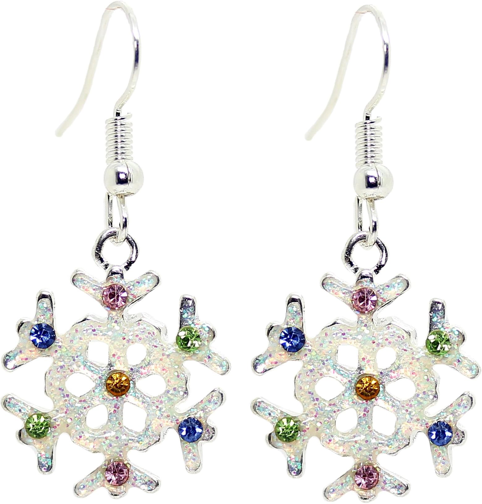 Bluebubble MERRY CHRISTMAS Diamante Snowflake Dangle Earrings on Gift Card