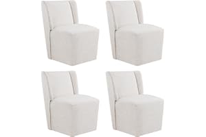KISLOT Upholstered Dining Chairs Set of 4 with Casters, Wingback Modern Side Armless Deskchair with Rollers for Diningroom Bedroom Livingroom Reading Room, Linen Fabric