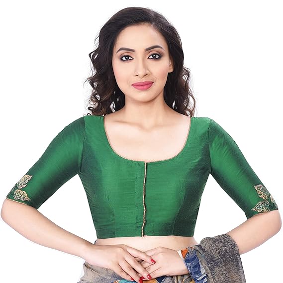 Women's Cotton Tussar Embroidered Blouse (D-1005384-Green)