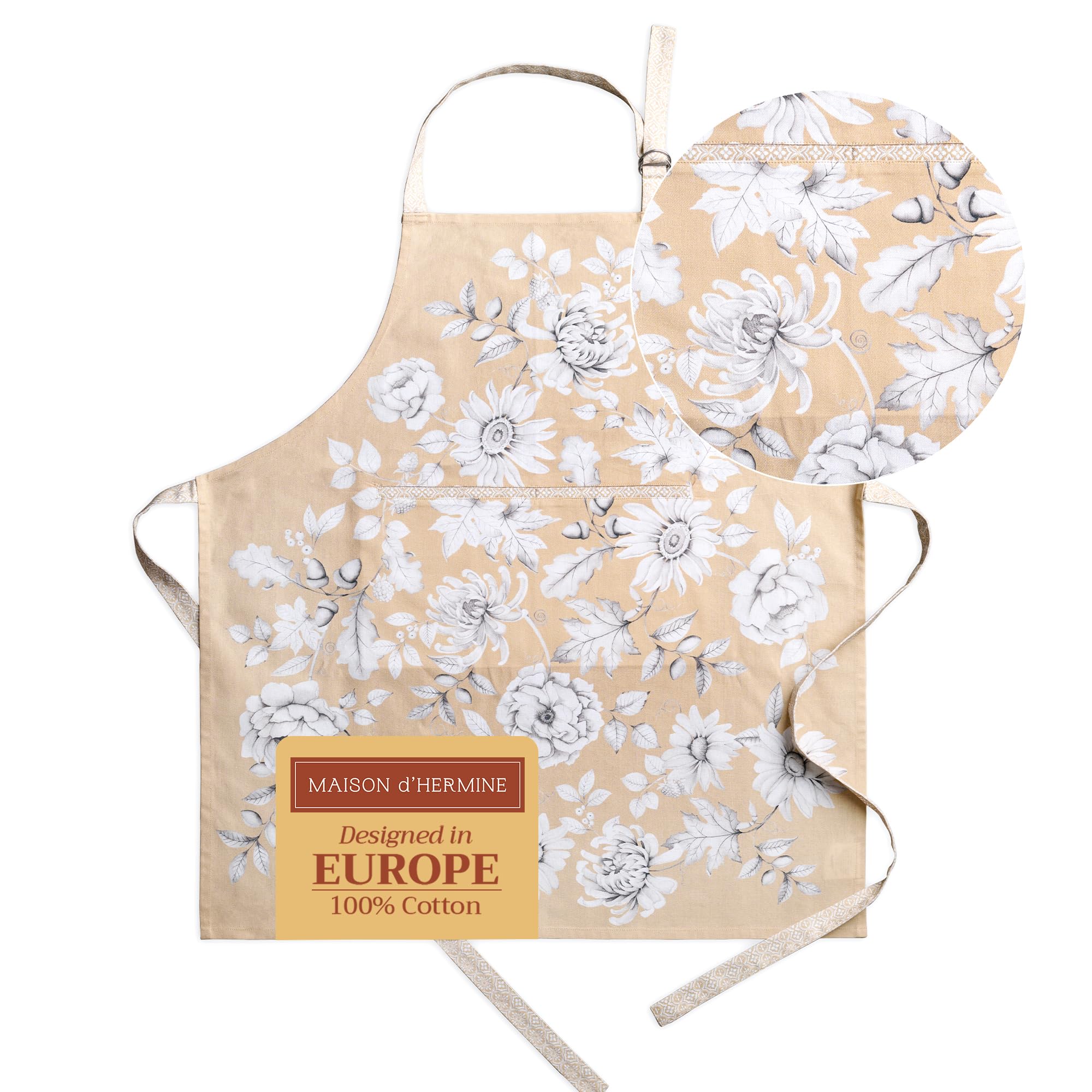 Maison d' Hermine 100% Cotton Apron for women with Pocket Kitchen Chef Autumn Apron for Men Cooking Gardening Server Waitress Maid - (Pretty Autumn, 85 cm x 70 cm)