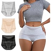 DAFANY Womens Cotton Tummy Control Underwear High Waisted Boyshorts Soft Boxer Brief Panties